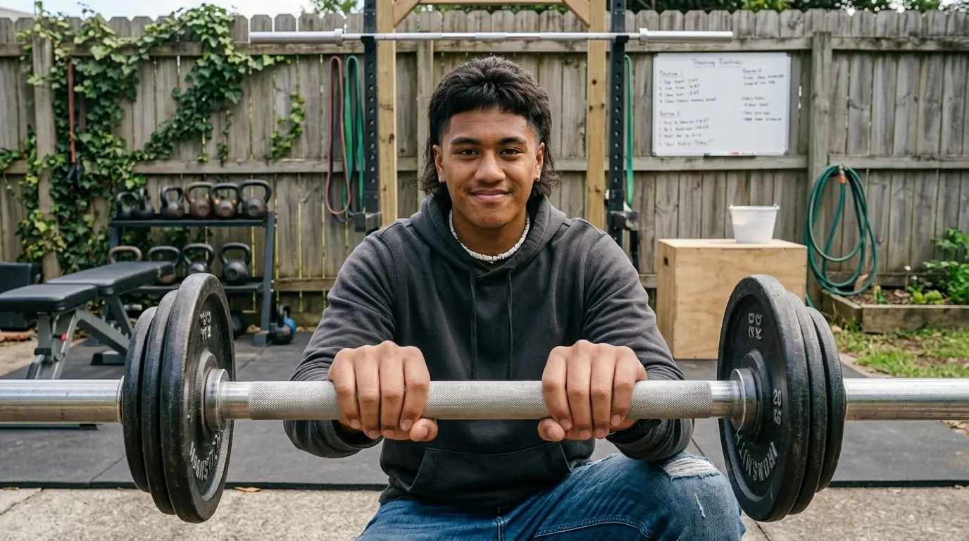Teen boy holding a barbell