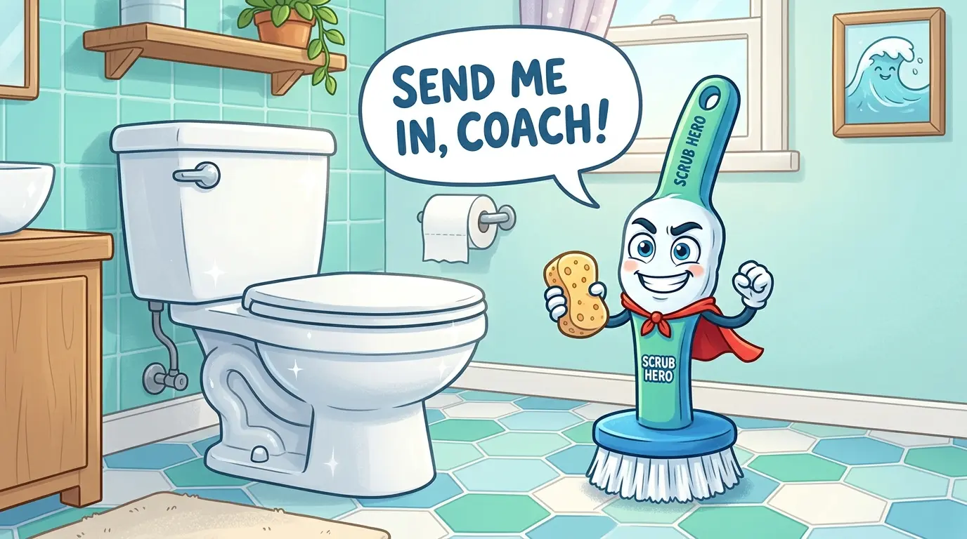 Cartoon toilet brush saying, 'Send me in coach'.