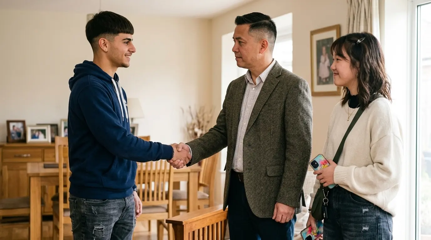 Tony shaking hands with Jen's father.